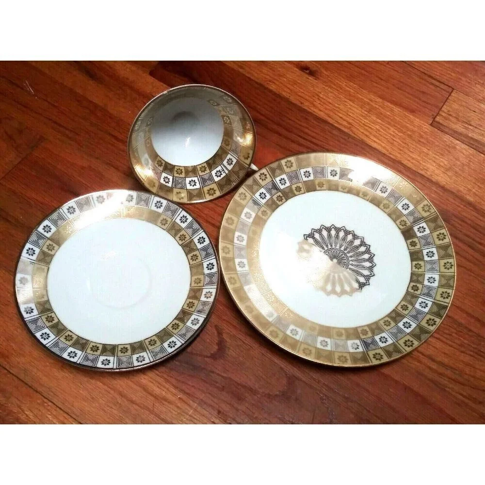 Vintage Mitterteich Bavaria set Cup Saucer Cookie plate Gold Deco breakfast set